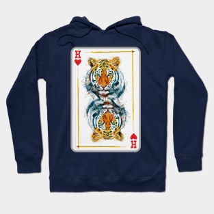 Tiger Head King of Hearts Playing Card Hoodie